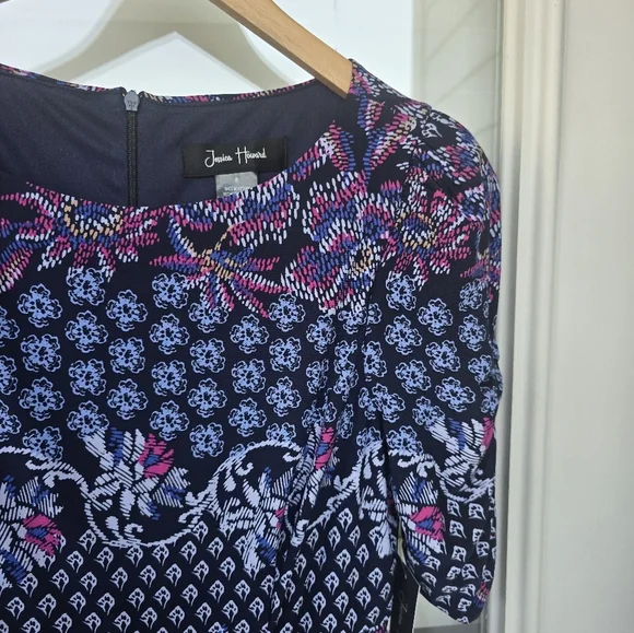 $139 Jessica Howard Dress Sz 8 Elbow-Sleeve Gathered-Waist Stretchy New - Picture 9 of 15